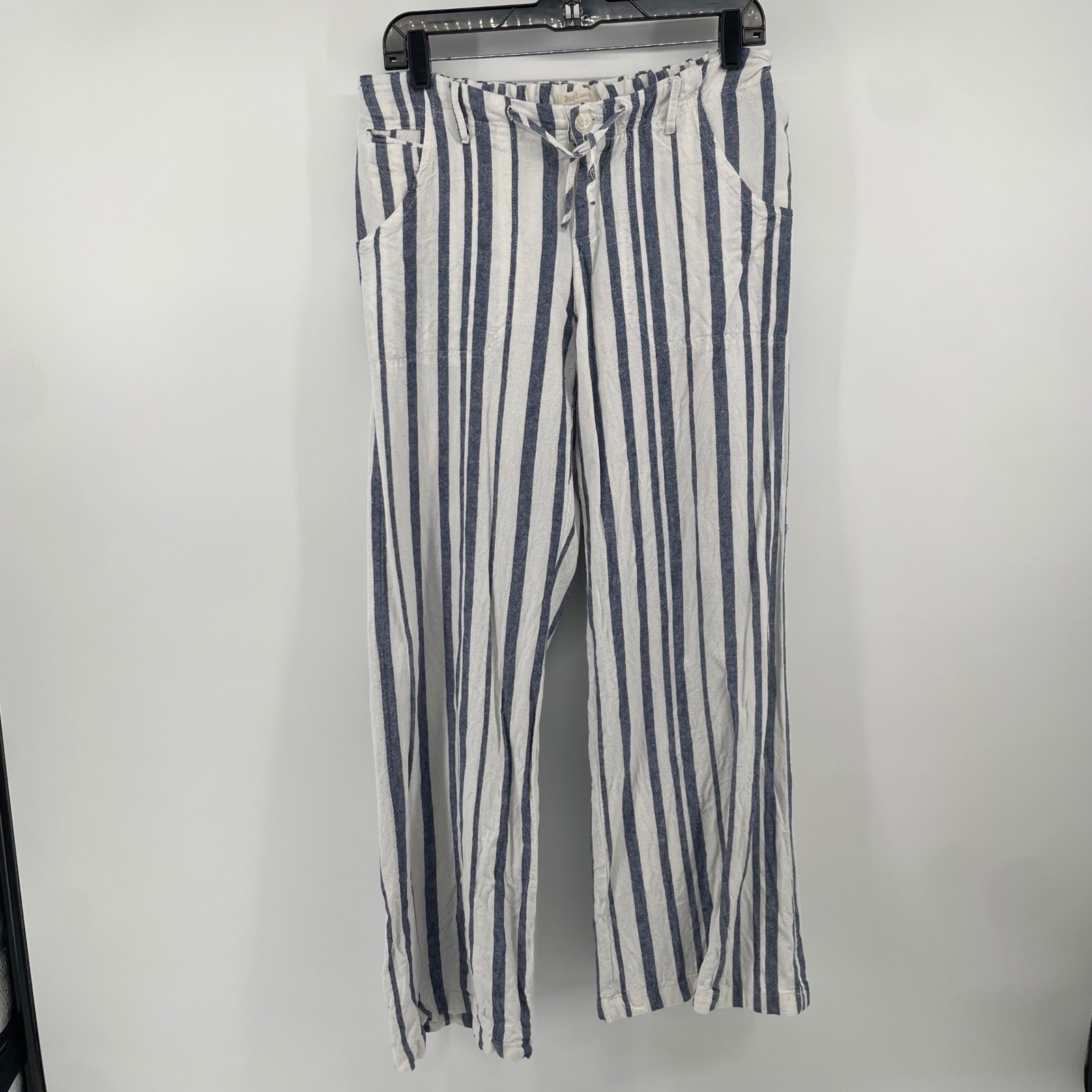 Just Living Wide Leg Pants Womens Small Blue White Striped Drawstring Coastal